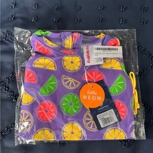 Ruffle Butts Neon Purple Citrus Print 1 Piece Swim Suit